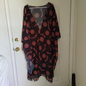 Plus Size Chiffon Kimono/Beach Cover-up Celestial Print